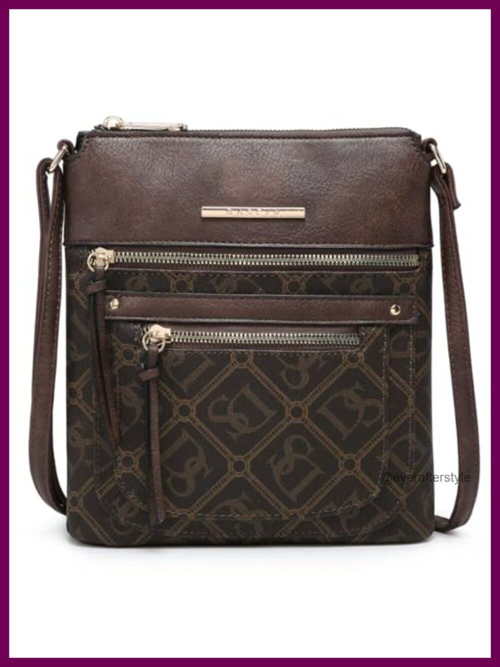 Vegan Leather Crossbody Purse Multi Zipper Pockets Adjustable Strap